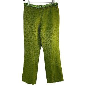 Women’s Sara Jane Anthropologie size 12 green silk jacquard flare pants 5976